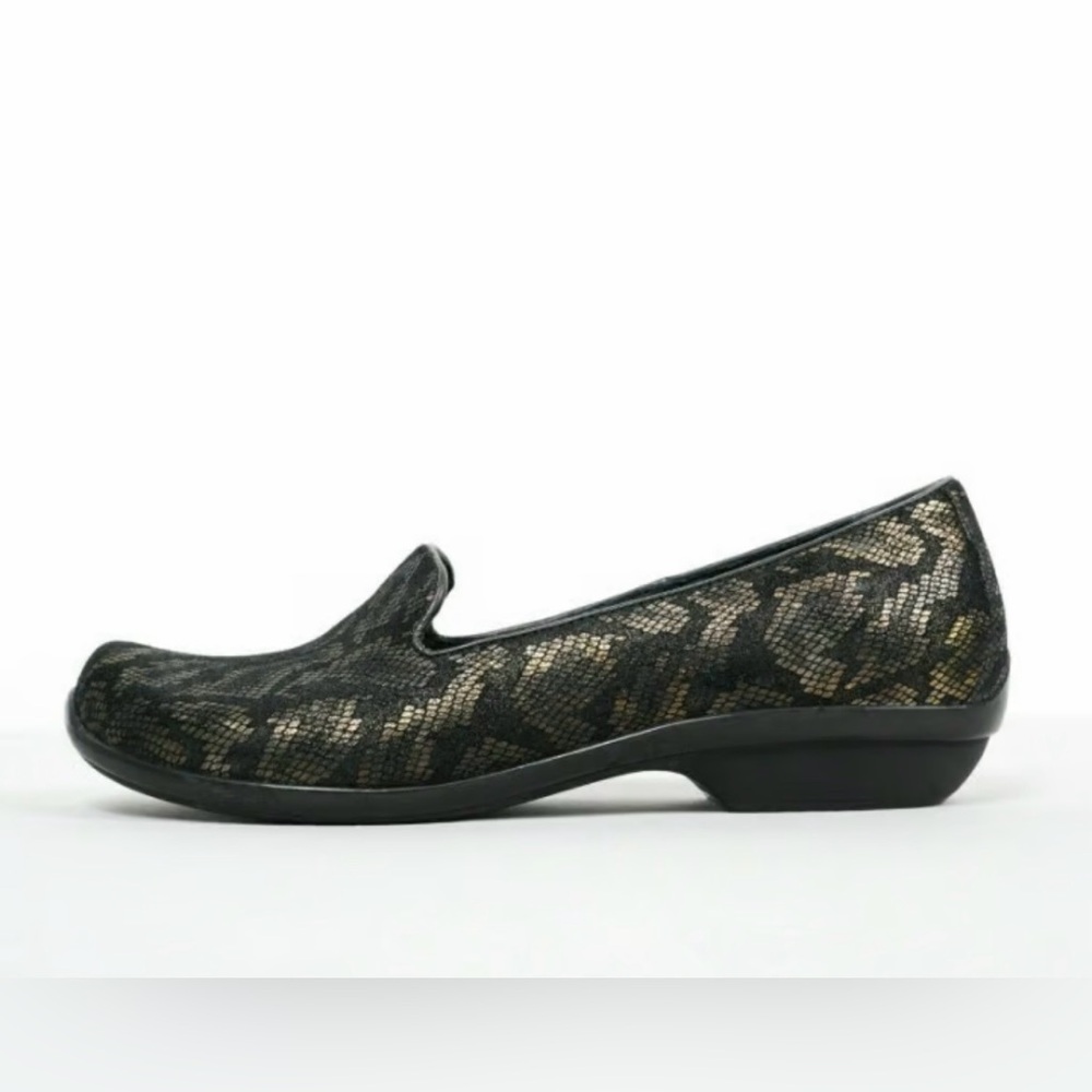 DANSKO Olivia Black Bronze Snake Metallic Gold Slip On Loafer Clog Flat 41 10.5